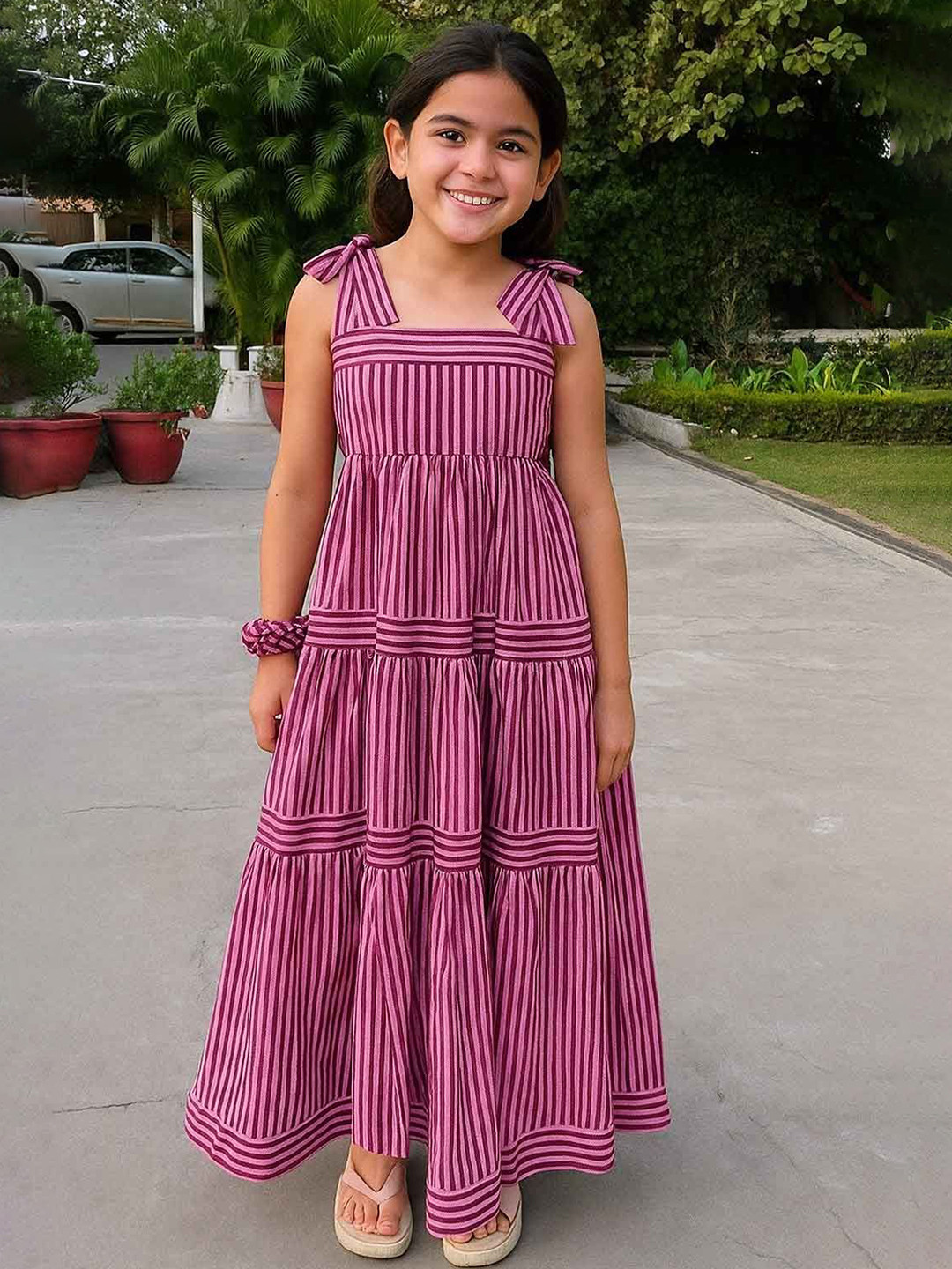 Vetrokart Girls Striped Print Fit & Flare Maxi Dress