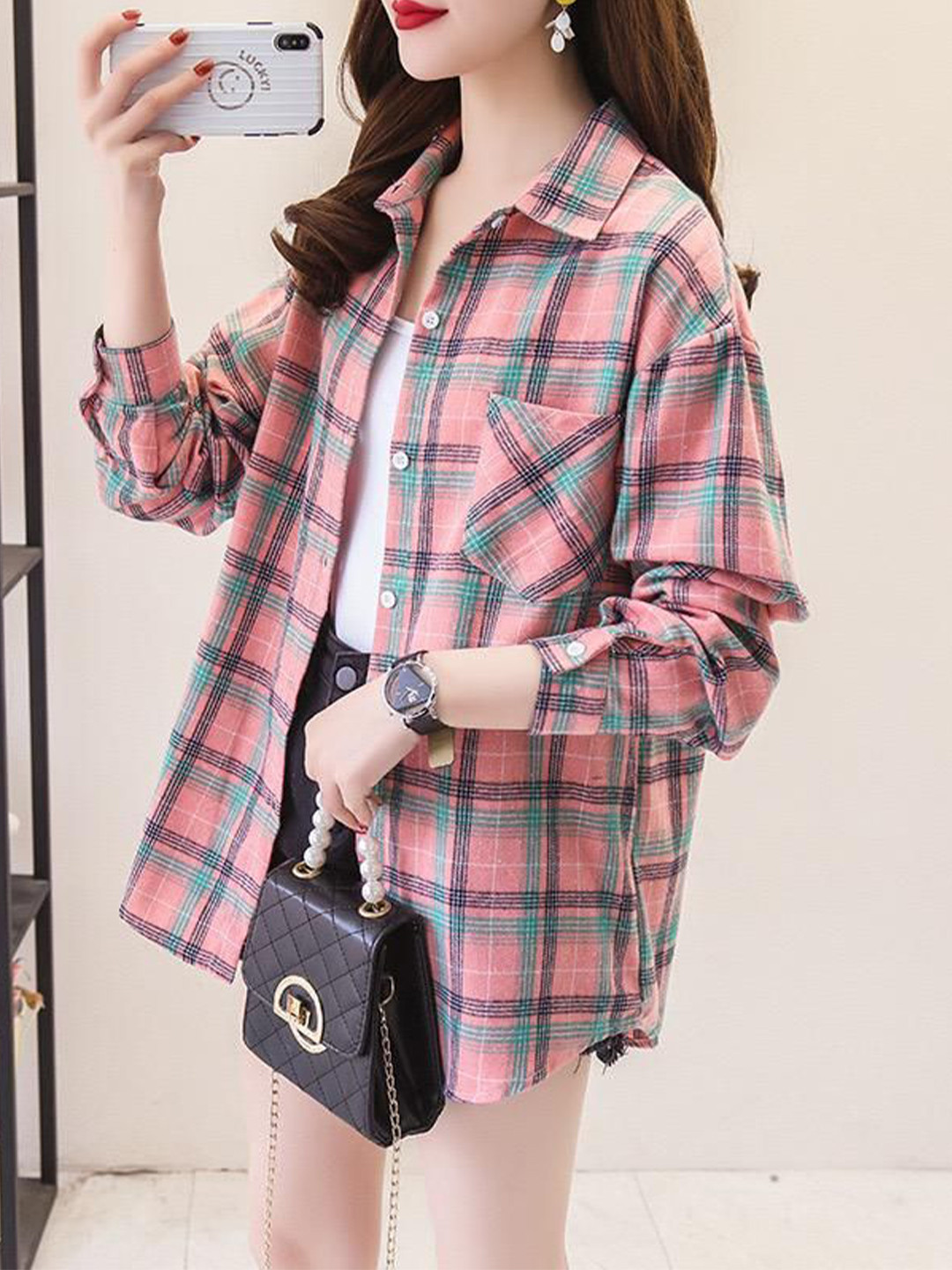 Miss Mosa By Akanksha   Adrian Plaid Streetstyle Shirt In Pink