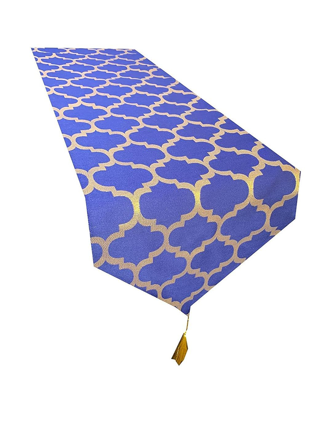 Pink Parrot Navy Blue And Gold Color Ethnic Motifs Polyester Jacquard silk table runner