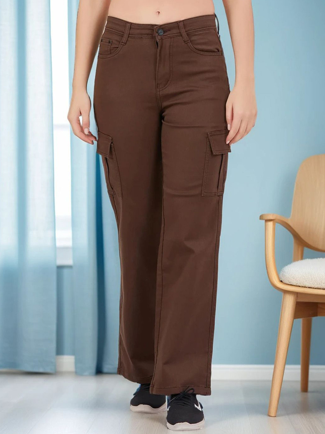 FIREAGE Women Straight Fit High-Rise Stretchable Cargo Jeans