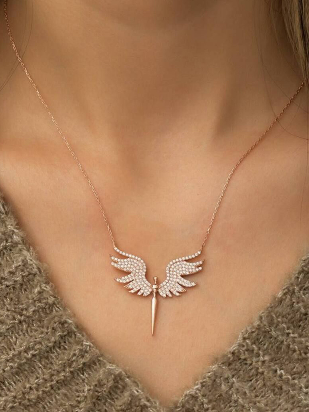 NKR GOLD Rose Gold-Plated Crystals Studded Minimal Chain