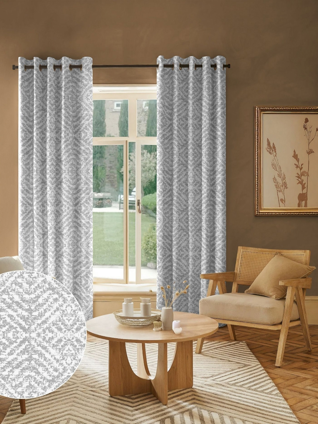 Nefertiti Home Set of 2 Grey Self Design Black Out Door Curtains