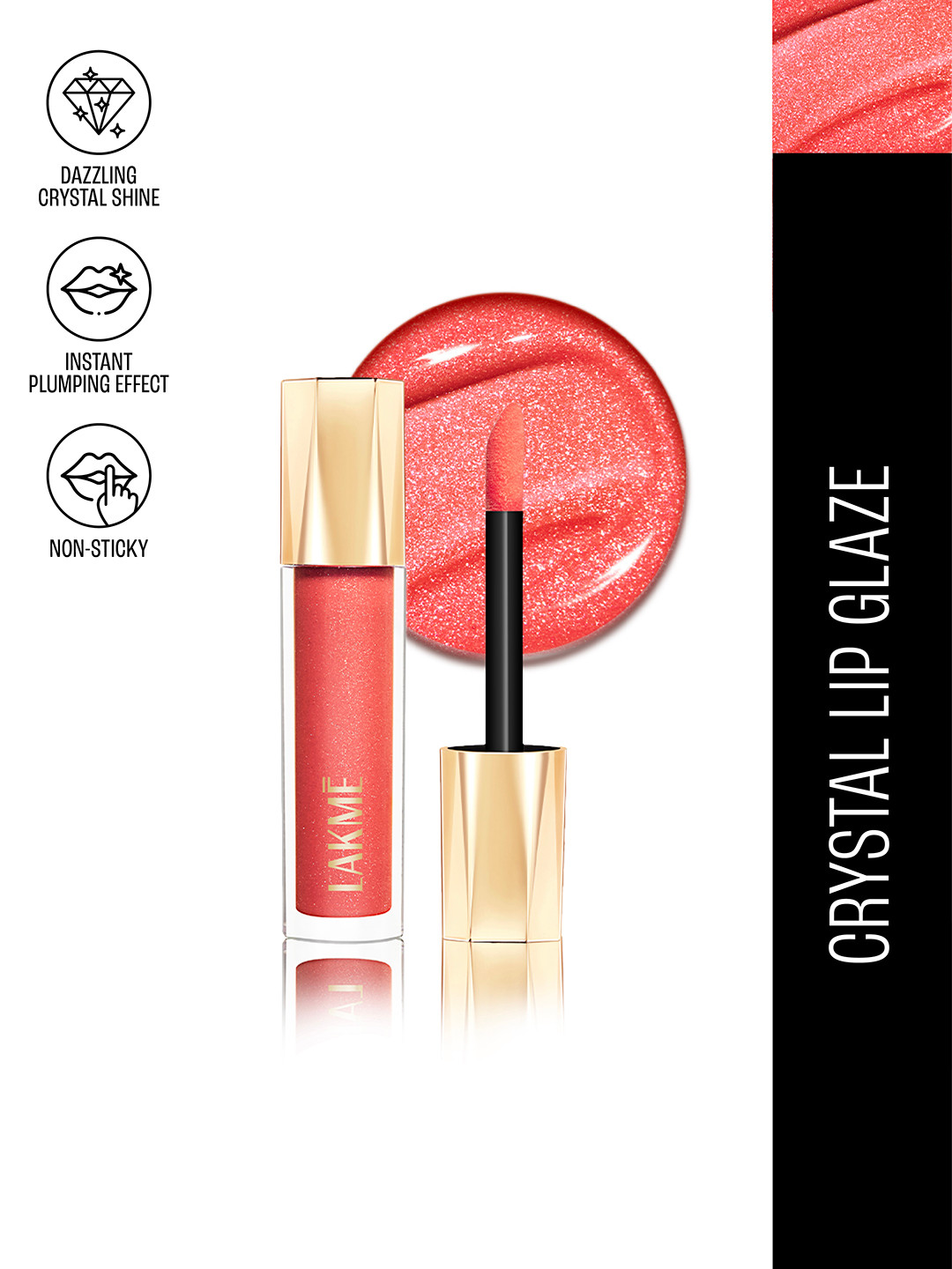 Lakme Glitterati Non-Sticky Hydrating Lip Glaze With Vegan Collagen 5ml - Peach Punch