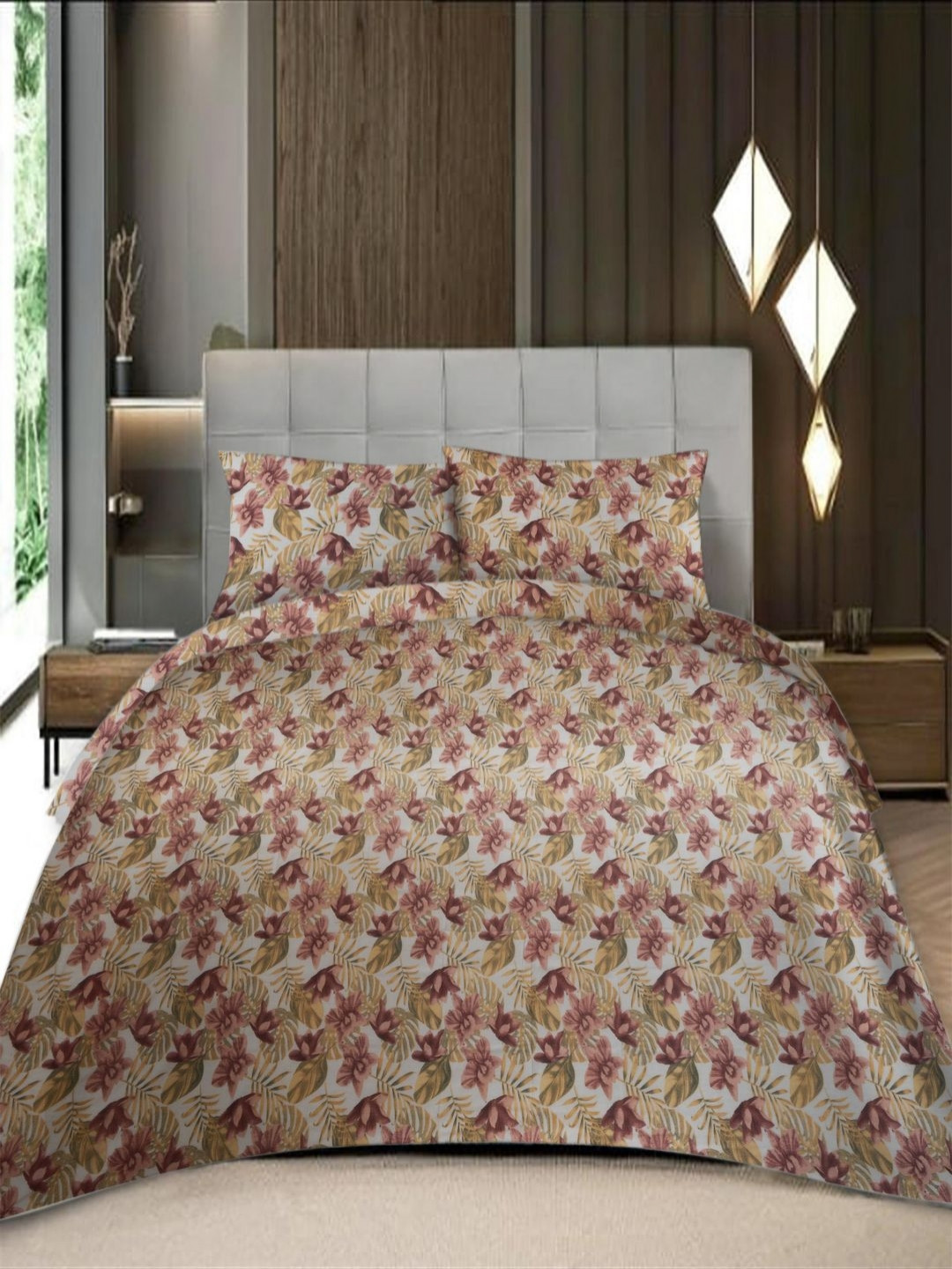 Threadwear Essential Series 400 TC Cotton King Bedsheet with 2 Pillow Cover - 275 x 275 cm