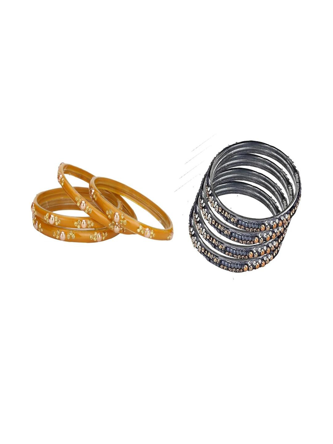 Somil Elegant Combo Glass Bangle Set | Handmade Traditional Chudi For Women | Perfect For Daily & Occasion Use, Combo of 2 Set, Yellow, Grey
