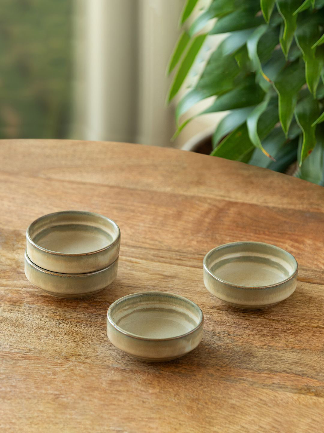 ExclusiveLane Wheat Serenity Beige 4 Pieces Porcelain Chutney & Pickle Bowls-50 ml Each