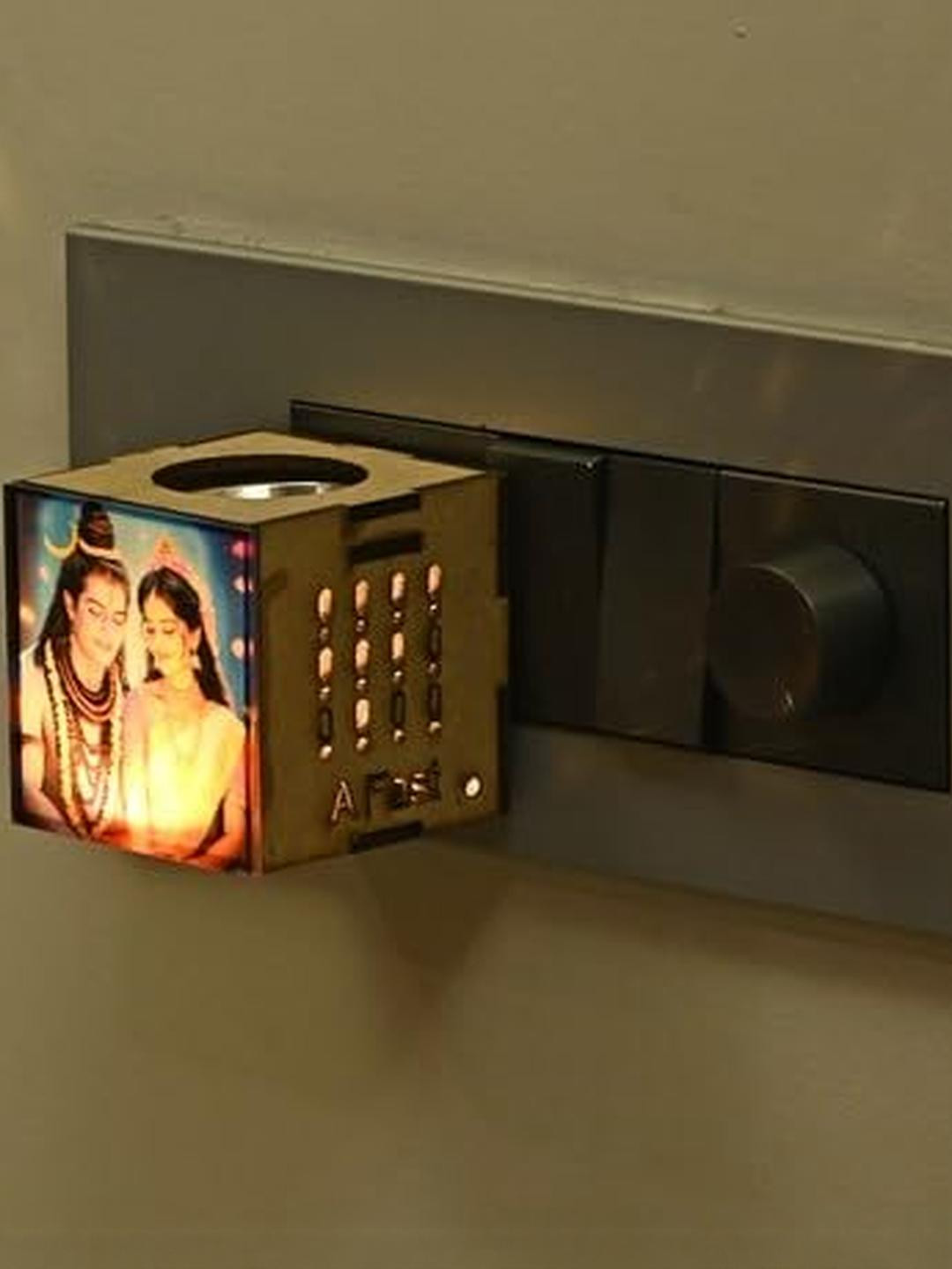 Somil Electric Wooden Shiv Parvati Design Plug-in Camphor Burner with Night Light