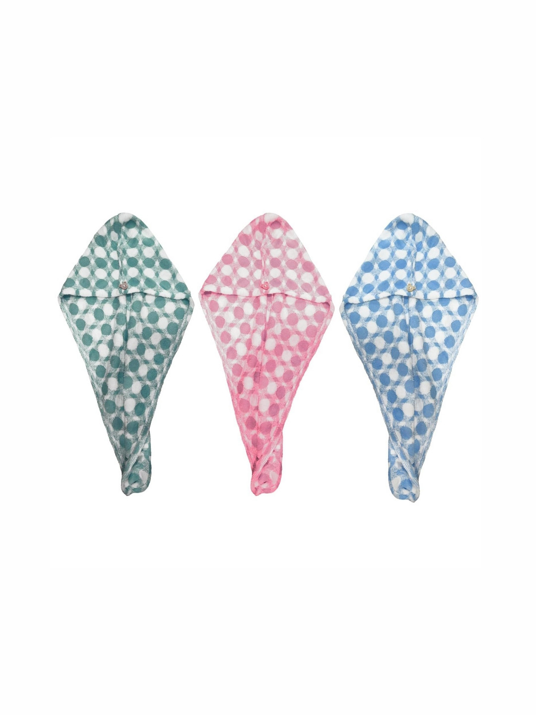 HOUSSE Green & Pink 3 Pieces Printed 300 GSM Microfiber Head Towels