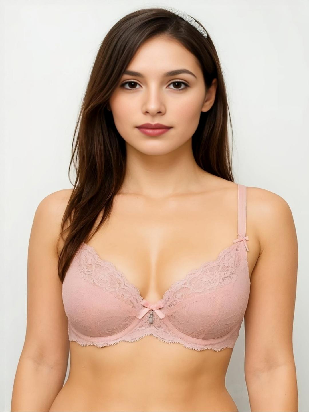 Blush Lado Women Pink Solid Lightly Padded Lace Everyday Underwired Bra