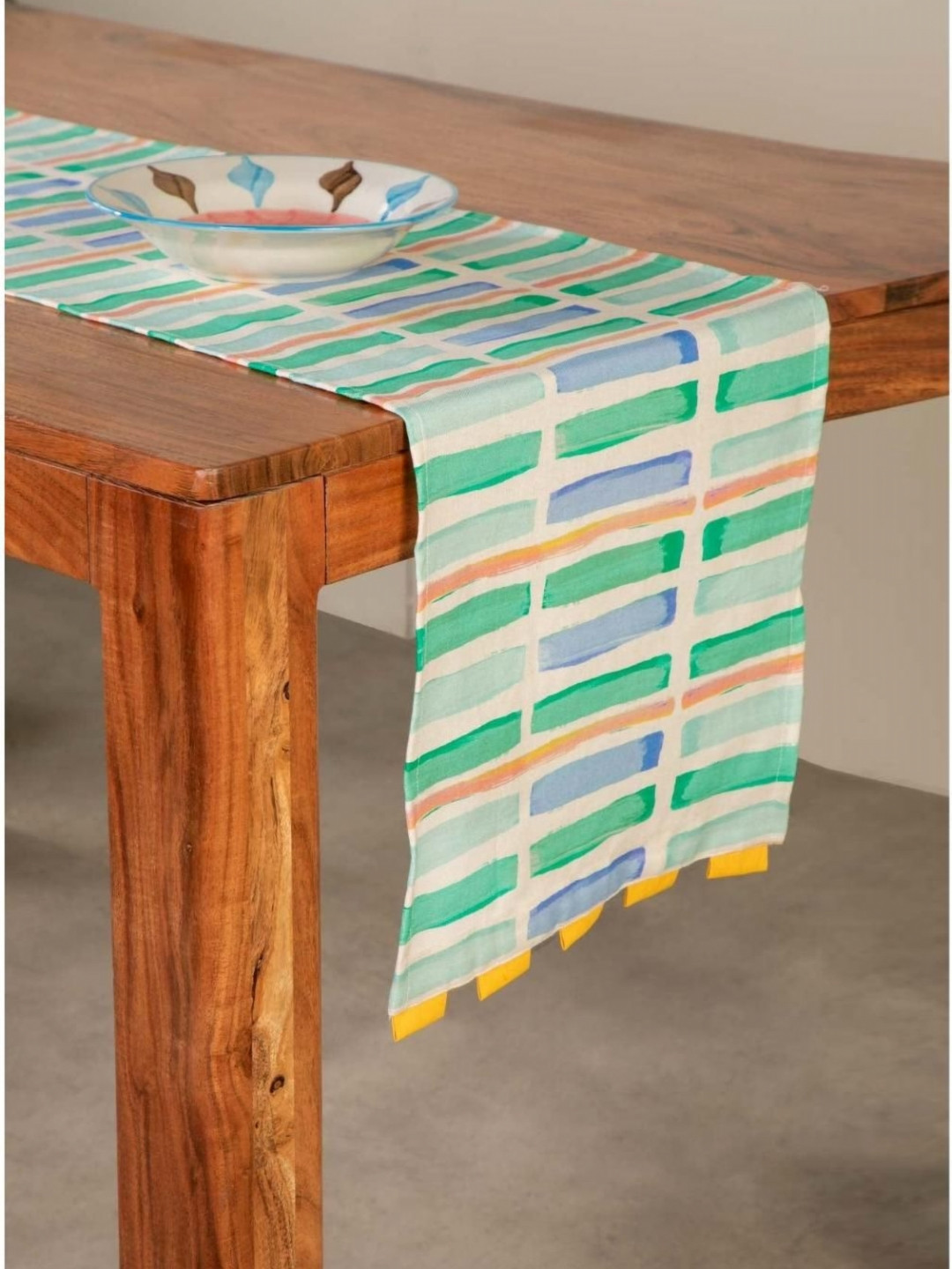 FREEDOM TREE Blue & Green Printed Cotton Duck Table Runner