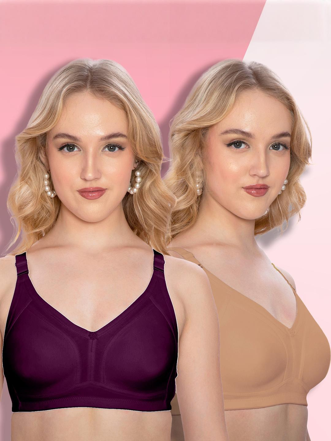 Clothonics Women Pack Of 2 Beige & Wine Full Coverage Cotton Non-Padded Bra