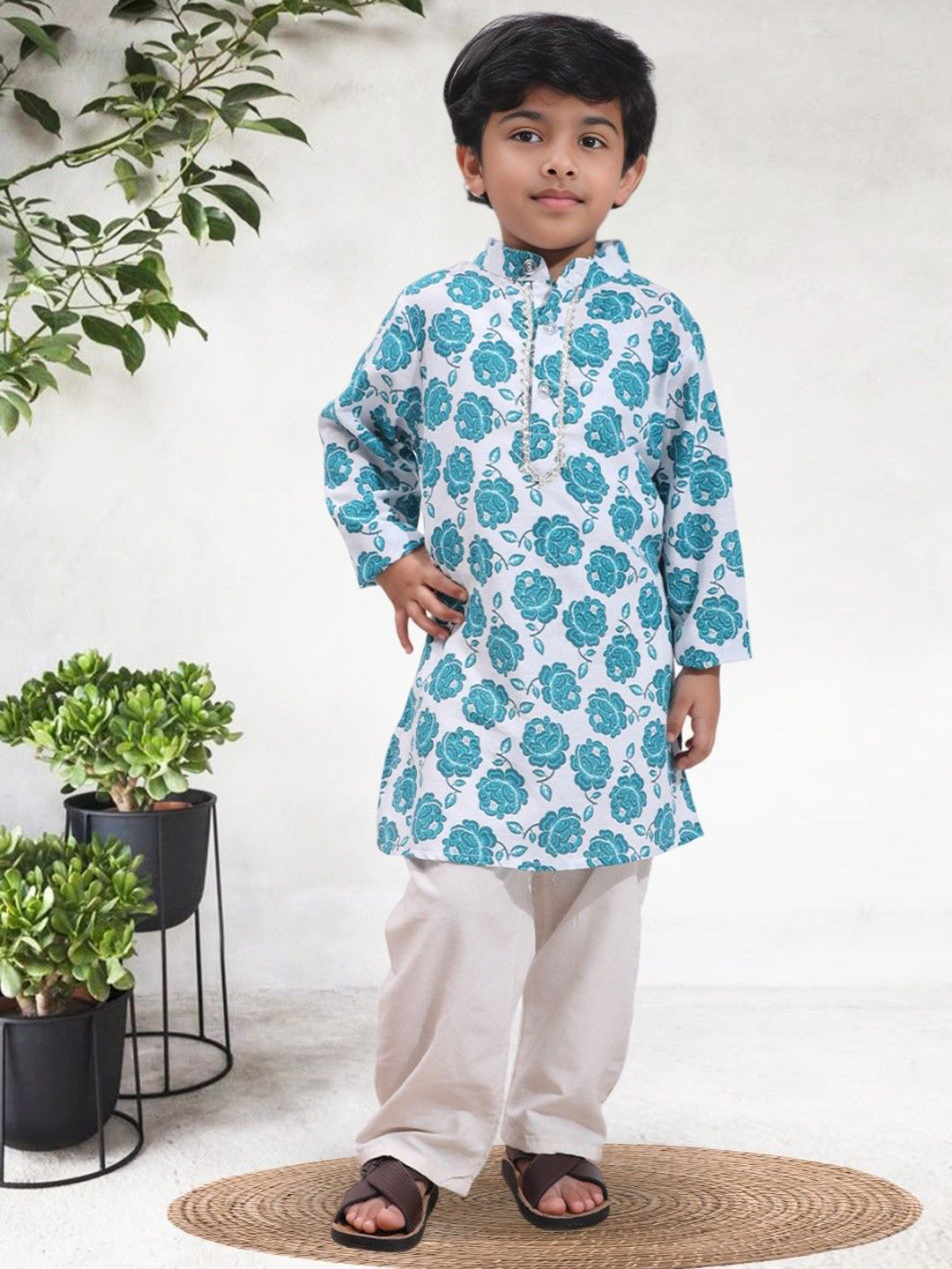 Cutiekins Boys Floral Printed Regular Kurta with Pyjamas Kurta Sets