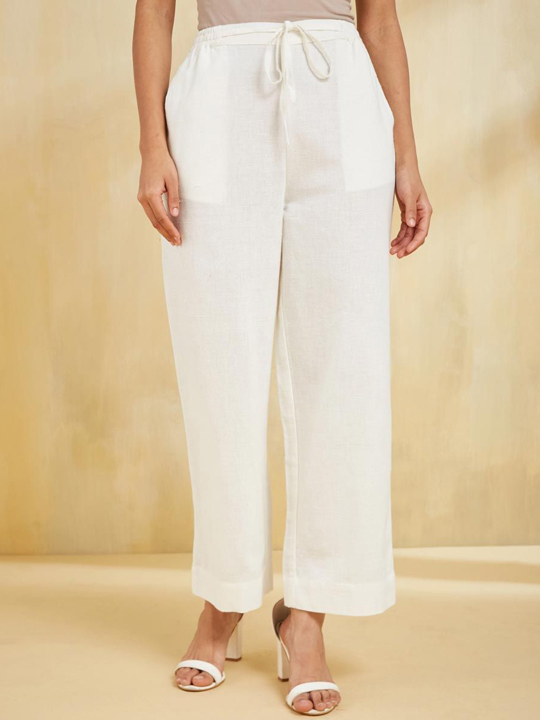 Fabindia Women Natural Cotton Hand Woven Pant with Drawstring