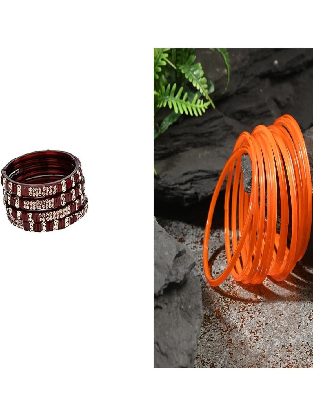 Somil Combo Glass Bangles For Women | Traditional Bangles Set | Daily, Festive & Party, Combo Of 2 Set, Maroon, Orange