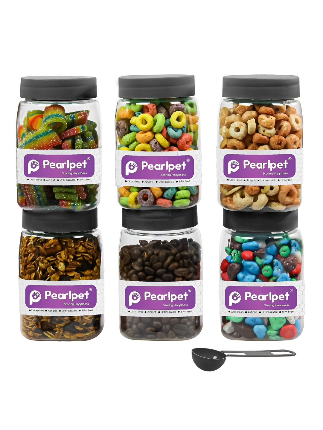 Pearlpet 6 Pieces Green And Transparent Easy to Clean Core Containers - 600ml Each