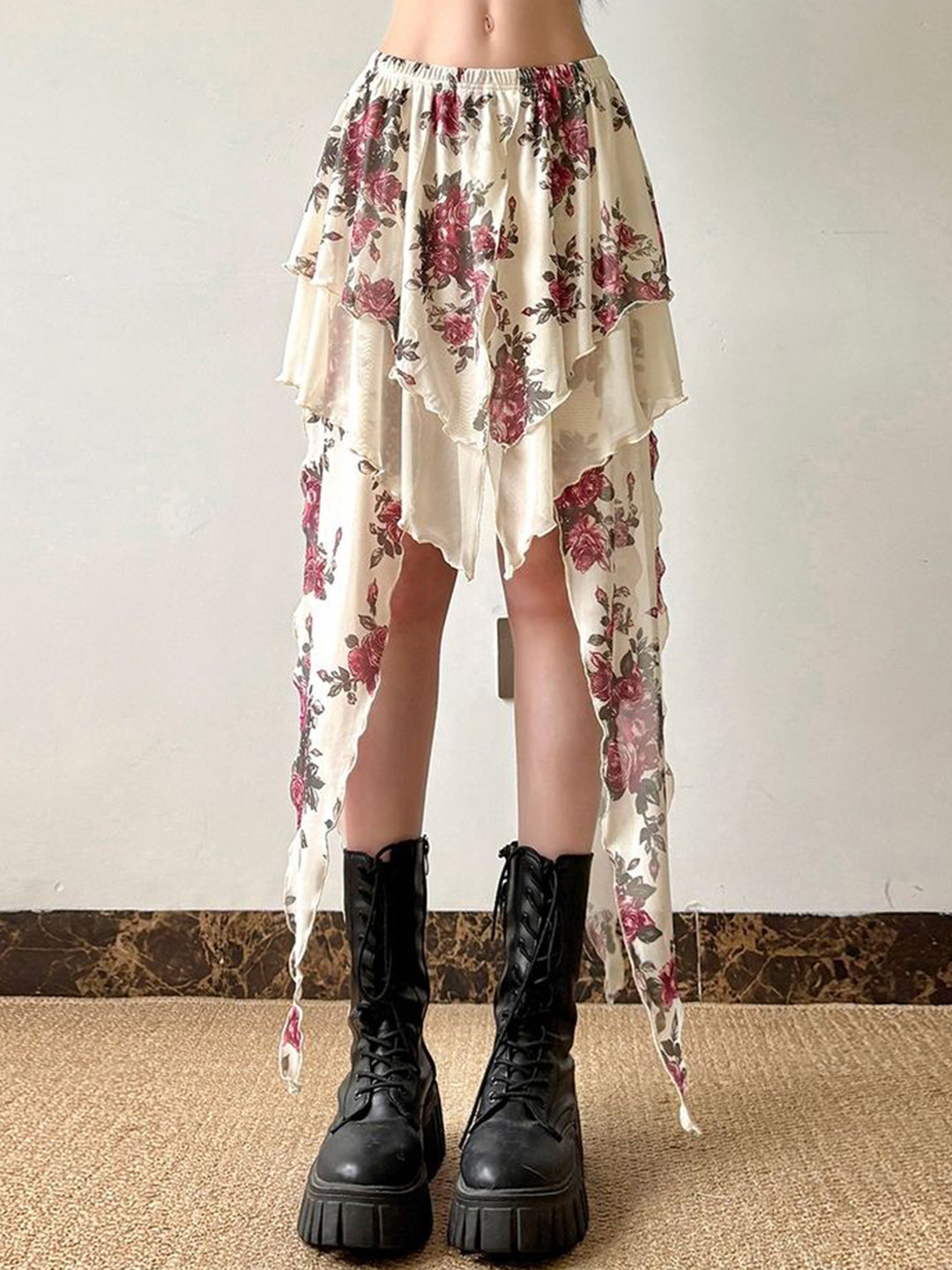 LULU & SKY Floral Printed Mid-Rise Asymmetrical Skirt