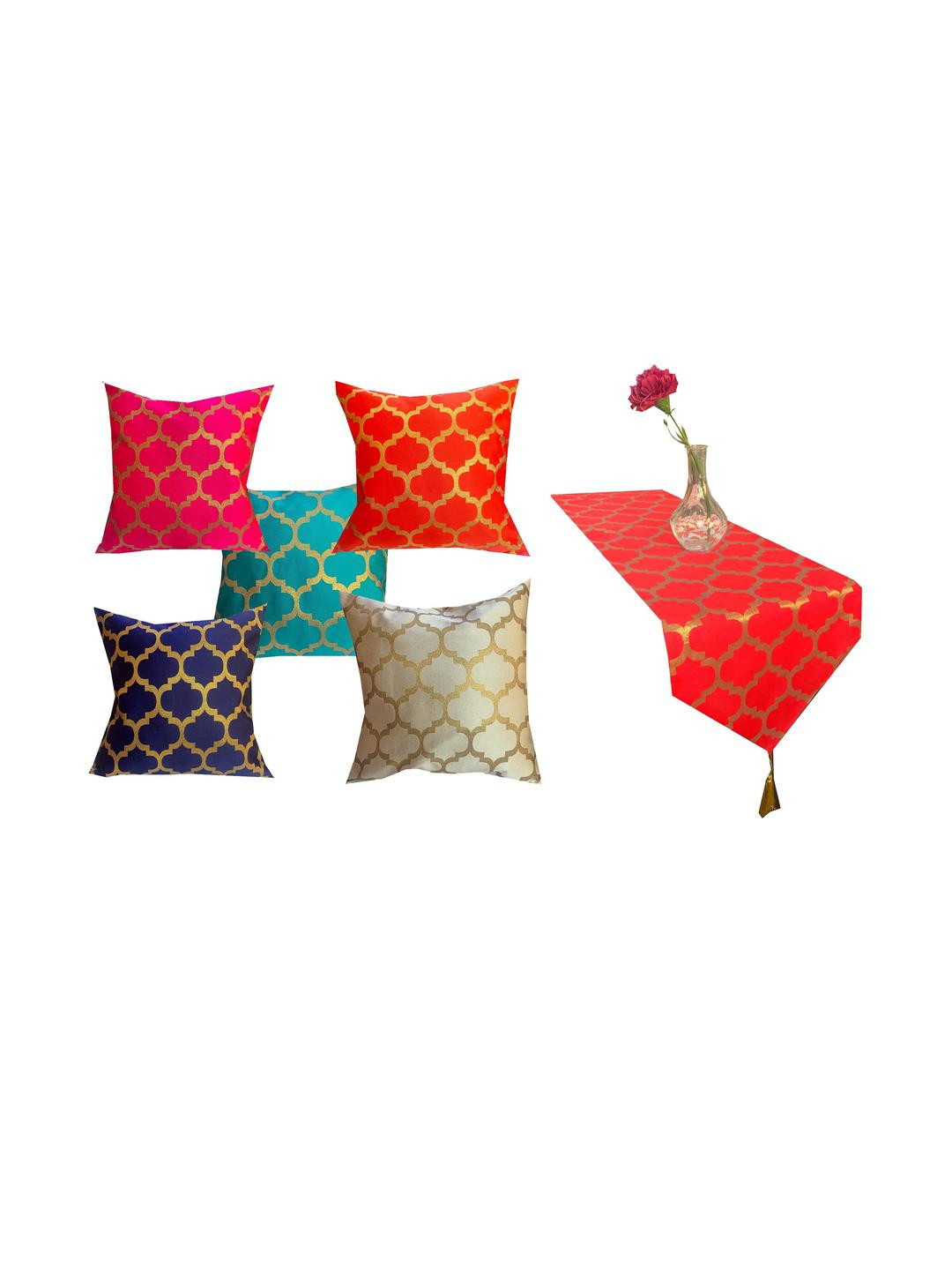 Pink Parrot Jacquard table runner & cushion covers