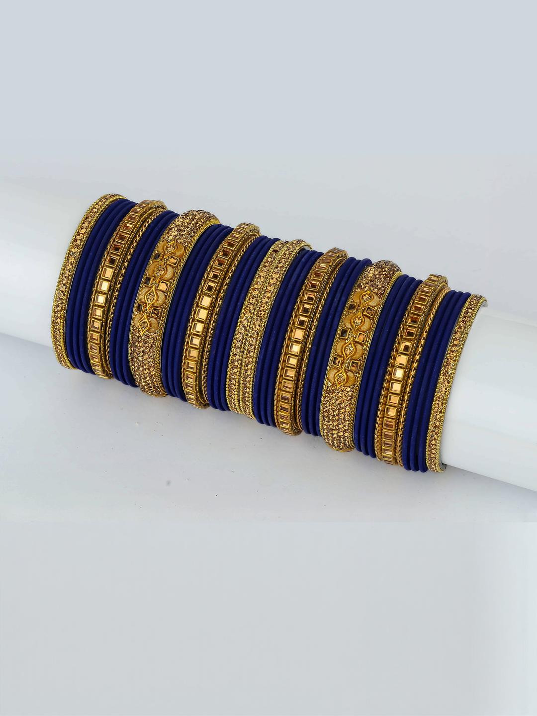 RIJOLI Set of 42 Blue Gold-Plated Bangles