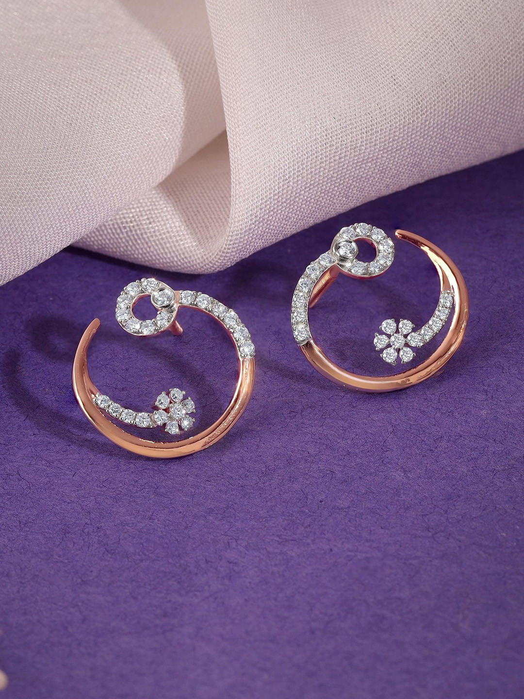 GIVA Women 14KT Rose Gold Wildflower & Lab Grown Diamond Earrings Classics Hoops-2.39 gms