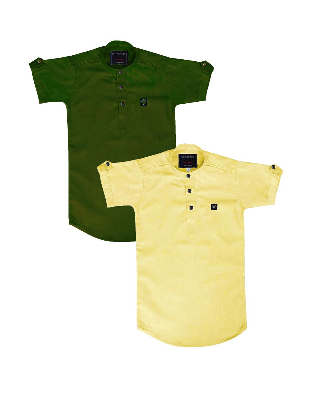 OJ TREND Kids-Boys Green Kurtas