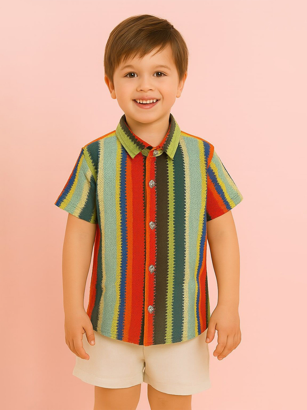 ZIP ZAP ZOOP Boys Comfort Fit Vertical Striped Spread Collar Casual Shirt