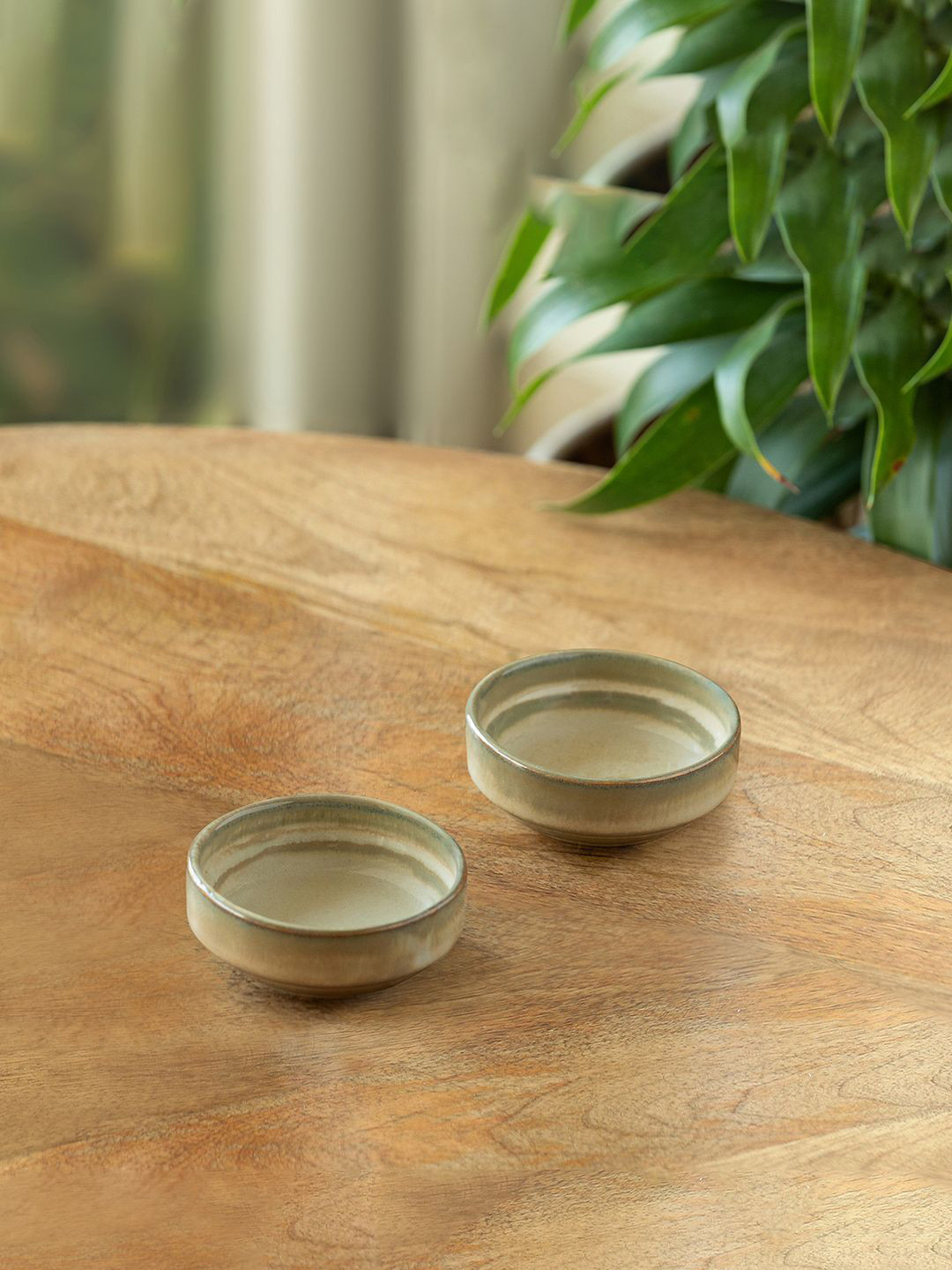 ExclusiveLane 'Wheat Serenity' Set Of 2 Porcelain Chutney & Pickle Bowls - 50 ML