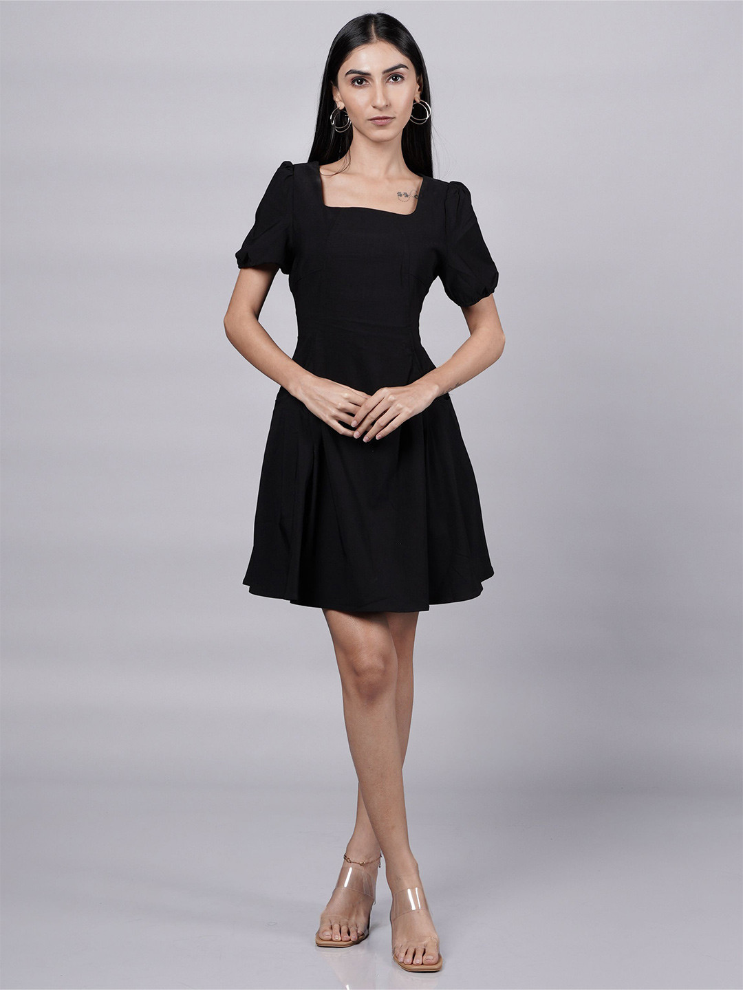 French Theory Square Neck Fit and Flare Dress