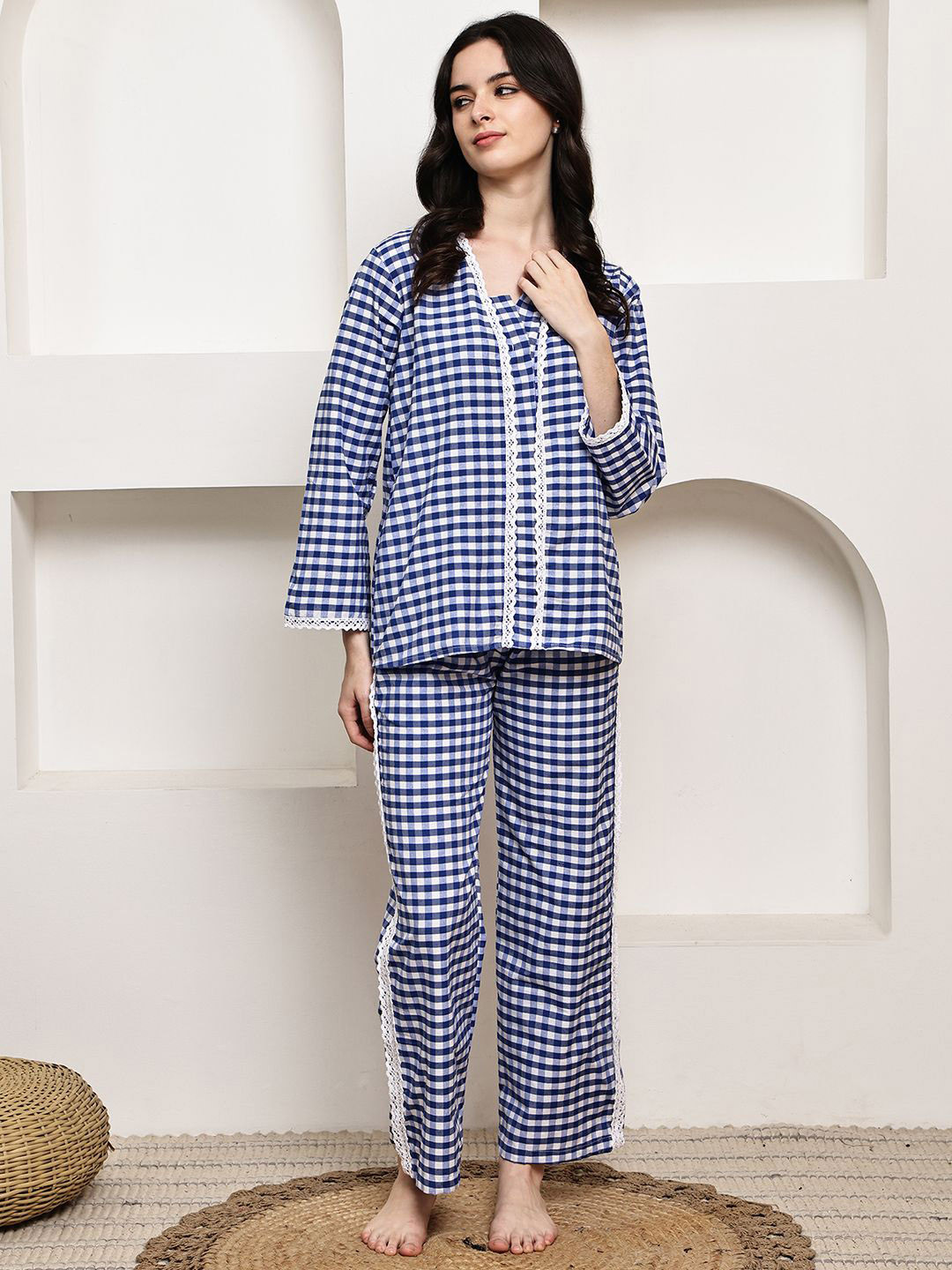 ETC Women Gingham Checked Night suit
