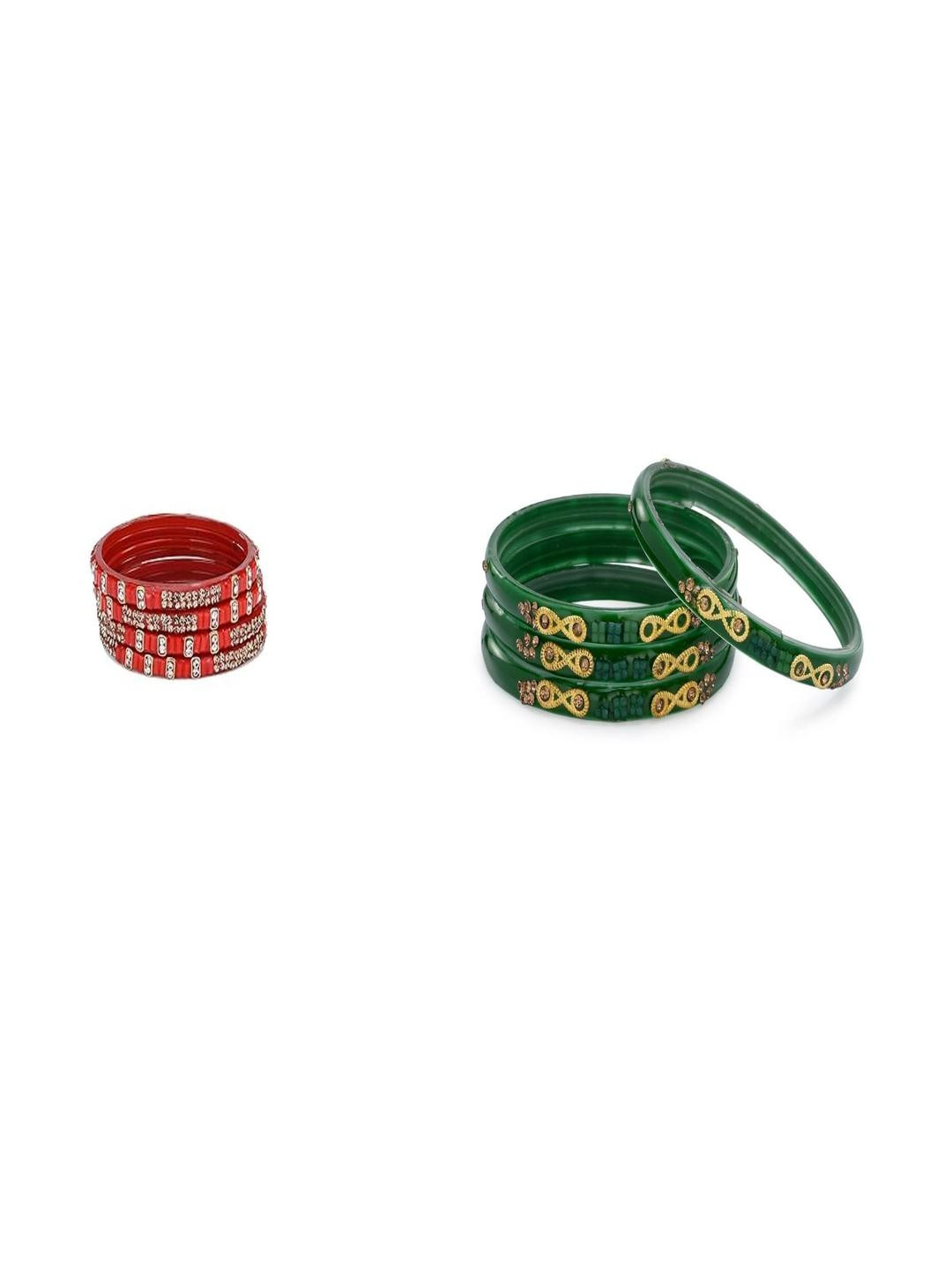 SOMIL Set Of 8 Red And Green Glass Bangles