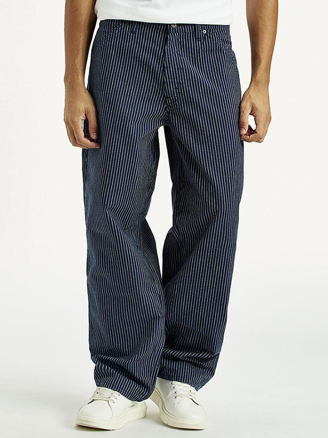 Levis Men Striped Mid-Rise Baggy Fit Jeans