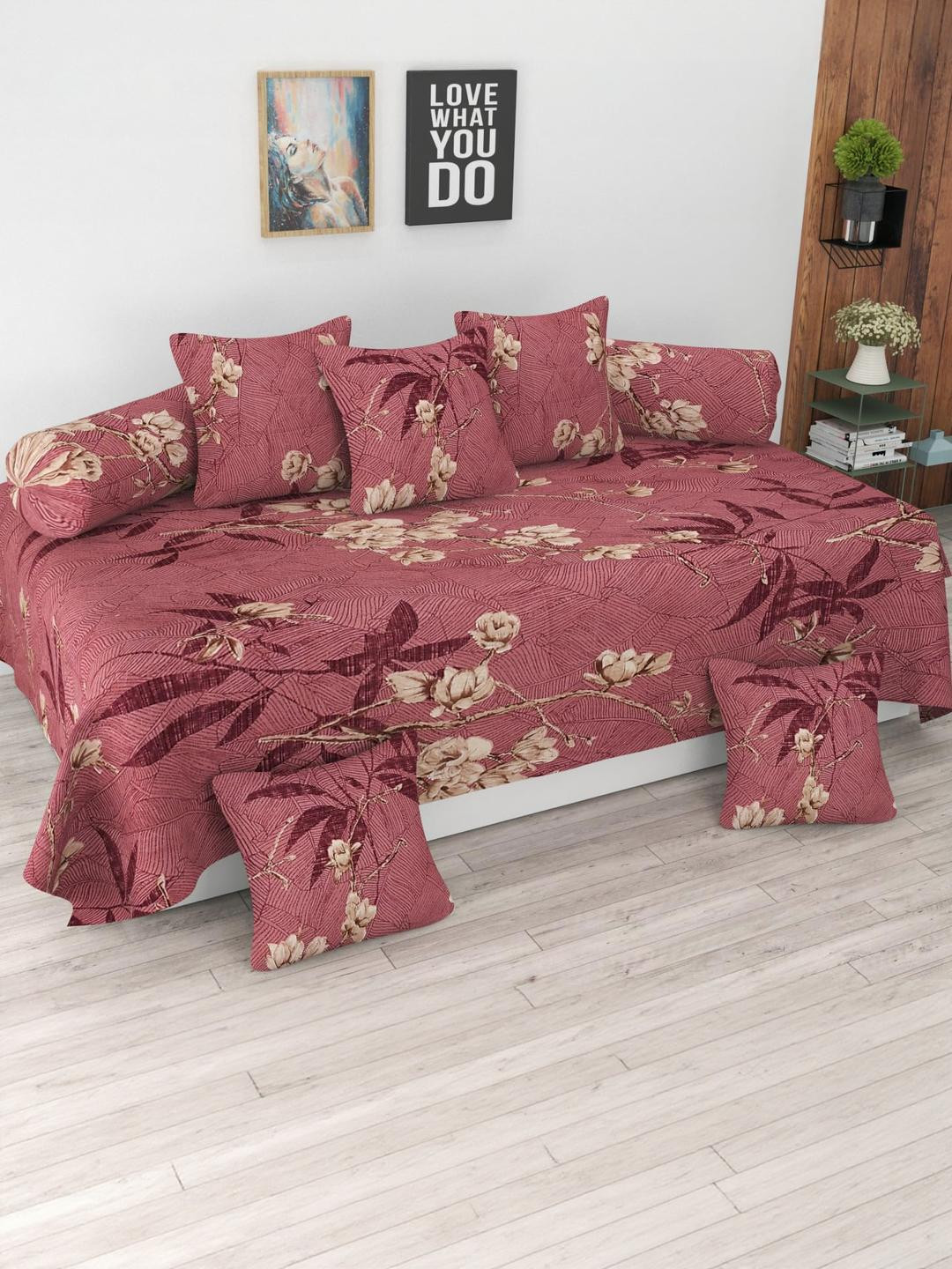 HIYANSHI HOME FURNISHING Diwan Set 1 SingleBedsheet,5 CushionCovers & 2 Bolster Covers