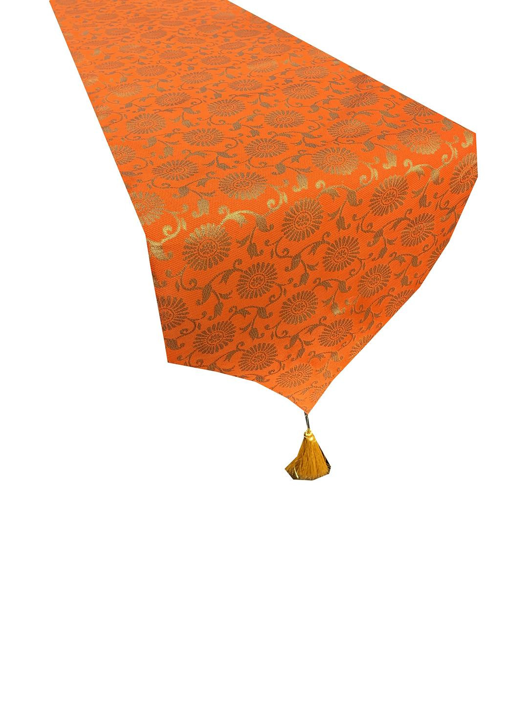 Pink Parrot Orange And Gold Color Ethnic Motifs Polyester Jacquard silk table runner