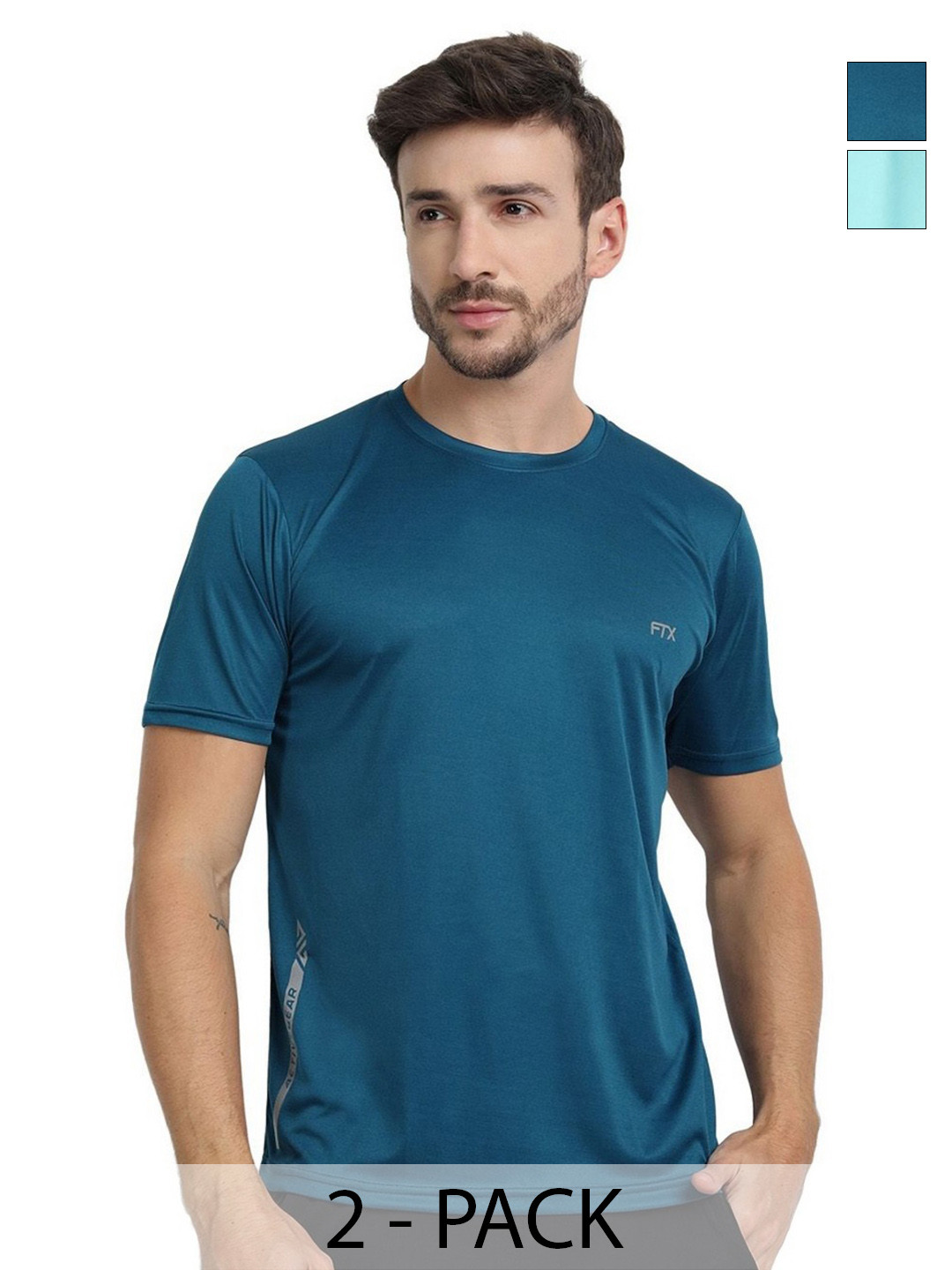 FTX Men Pack of 2 Dri-FIT Solid Round Neck T-shirts