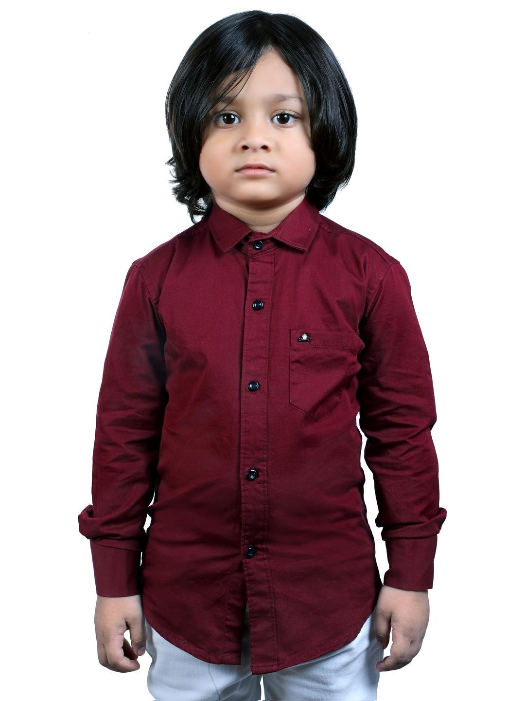 Qurobri Boys Maroon Full Sleeve Shirt With Chest Pocket