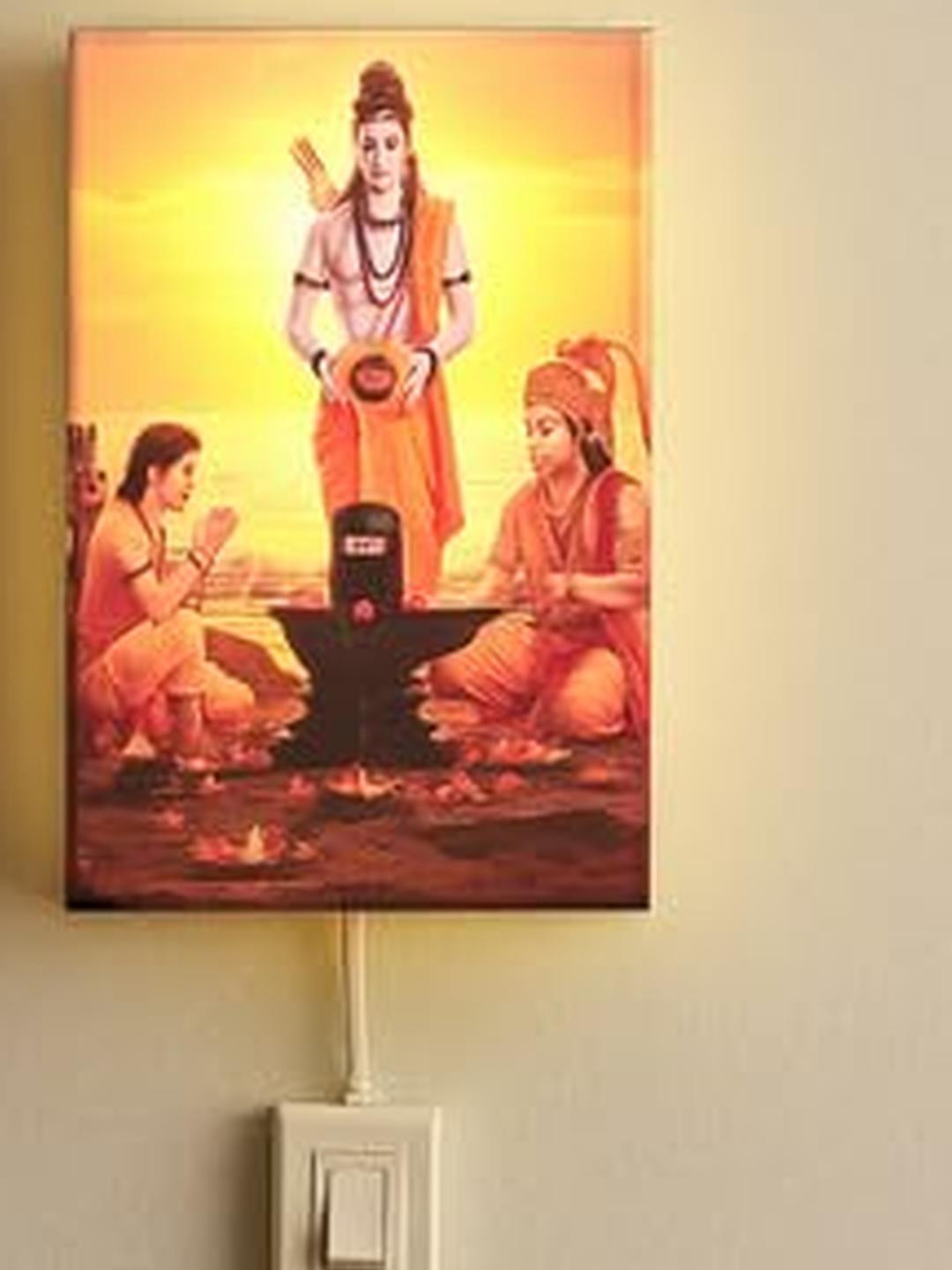 SOMIL Multicoloured Idol Printed Wood Rectangle Shaped Wall Lamp