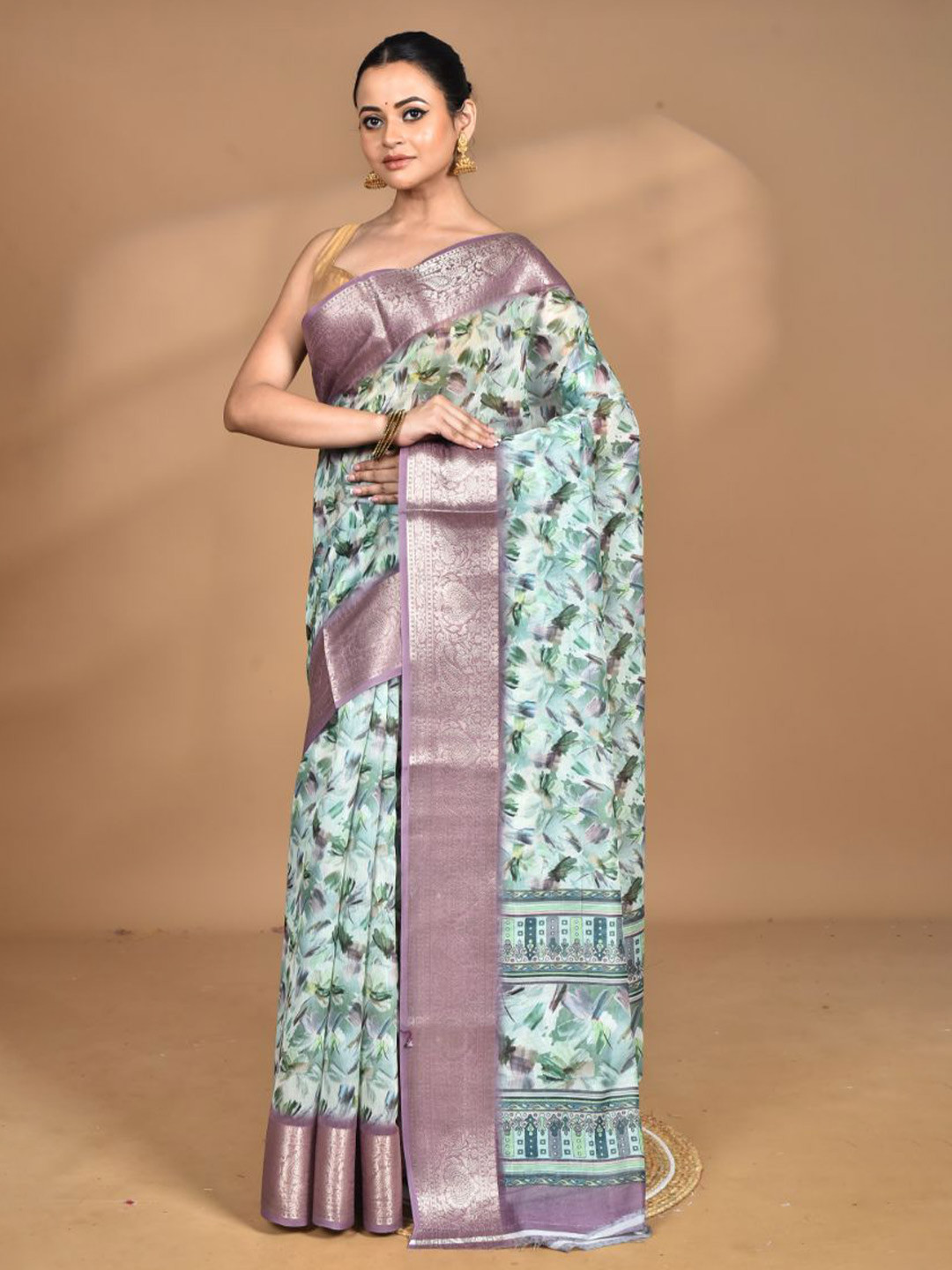 Morchari Woven Design Abstract Print Zari Chanderi Saree