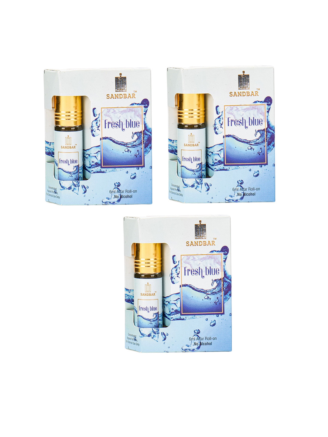 SANDBAR Set Of 3 Fresh Blue Non Alcohol Attar - 6 ml Each