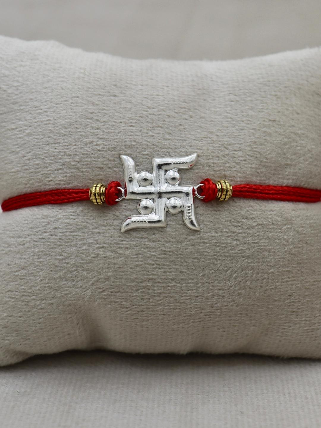 RANA SILVER RAKHI Swastik Silver Thread Rakhi