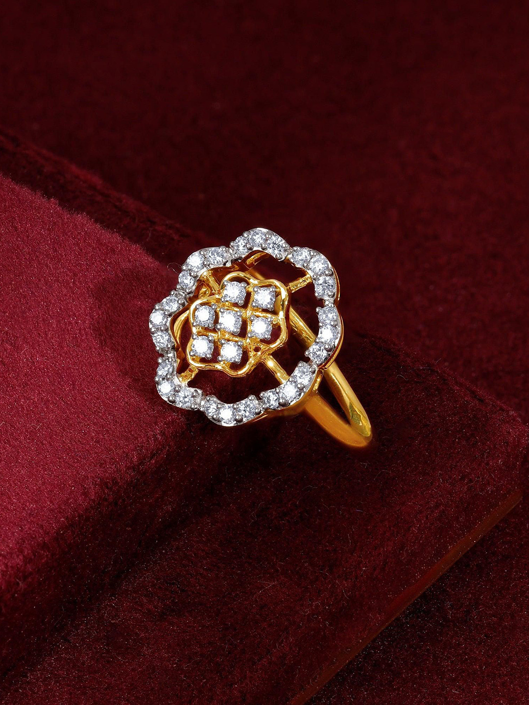 GIVA 14K Gold Magna Florale 0.31 ct Diamond Ring 2.64gm-2.7 gms