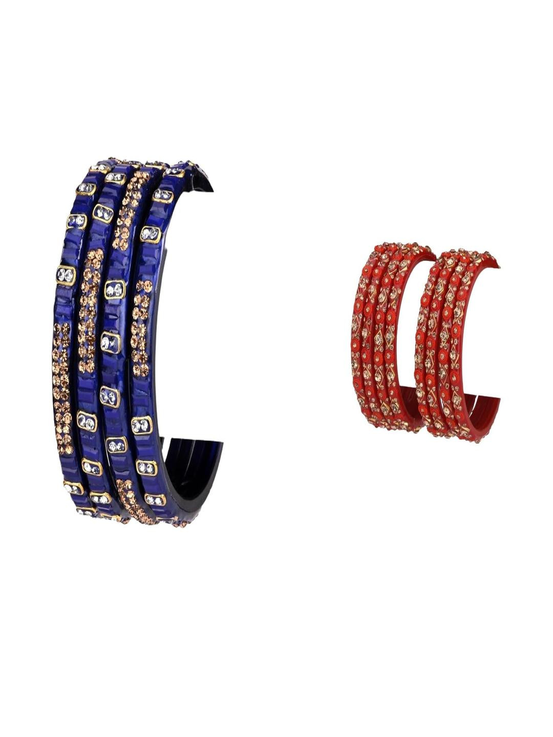 SOMIL Women Set Of 2 Blue & Red Glass Artificial Stones Bangles