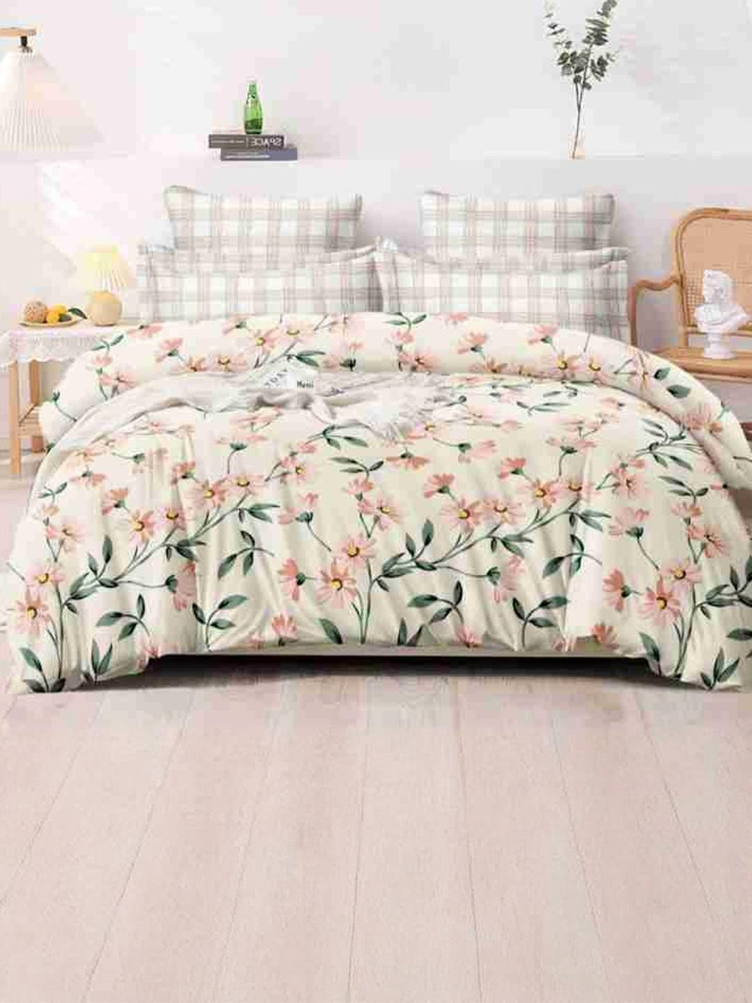Doristyle White Single Cotton Flral Printed Duvet Cover