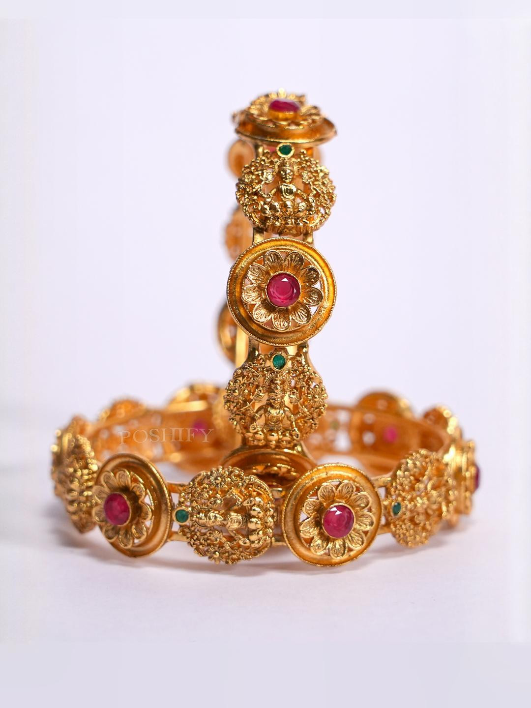 POSHIFY Gold Plated Goddess Laxmi Design Brass Bangles