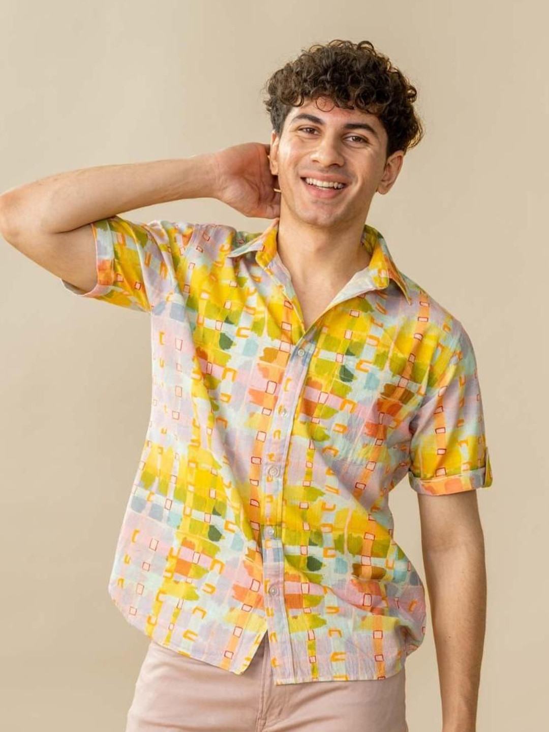 FREEDOM TREE Comfort Printed Spread Collar Cotton Shirt