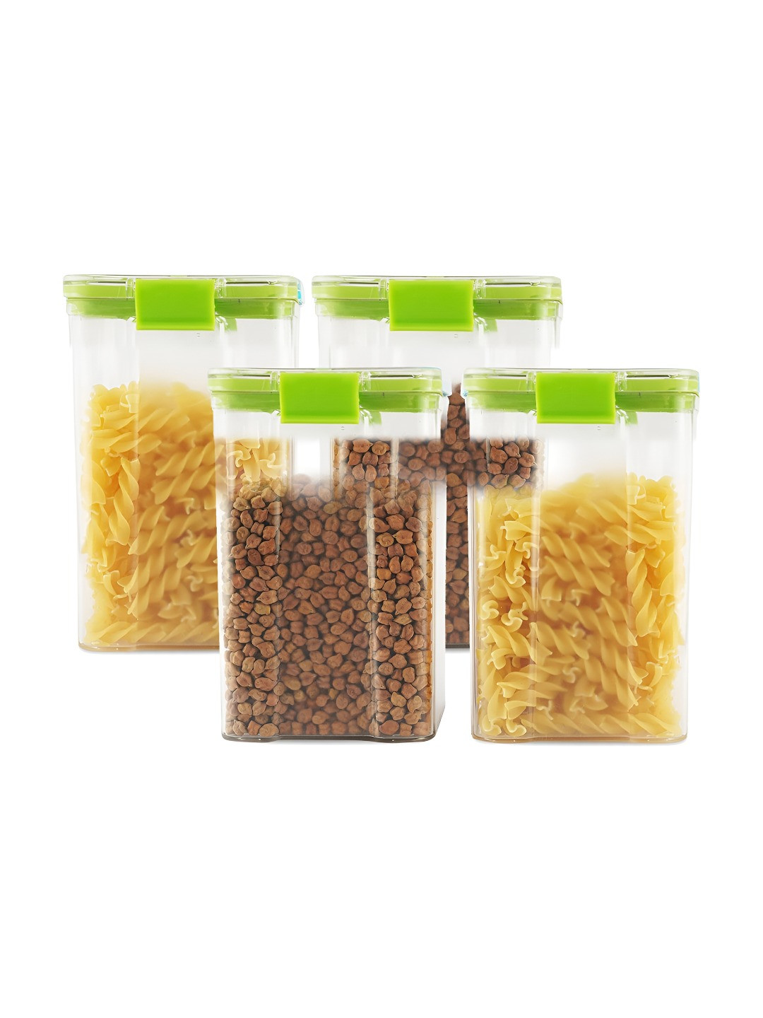 Pearlpet Green & Transparent 4 Pieces Easy to Clean Core Food Containers 1200 ml