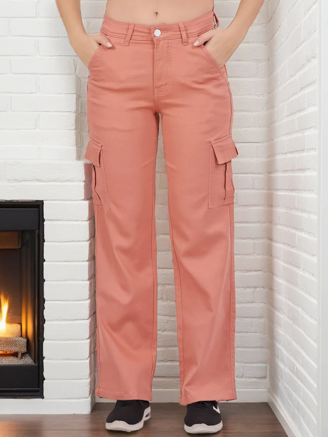 FIREAGE Women Danial Straight Fit High-Rise Stretchable Cargo Jeans