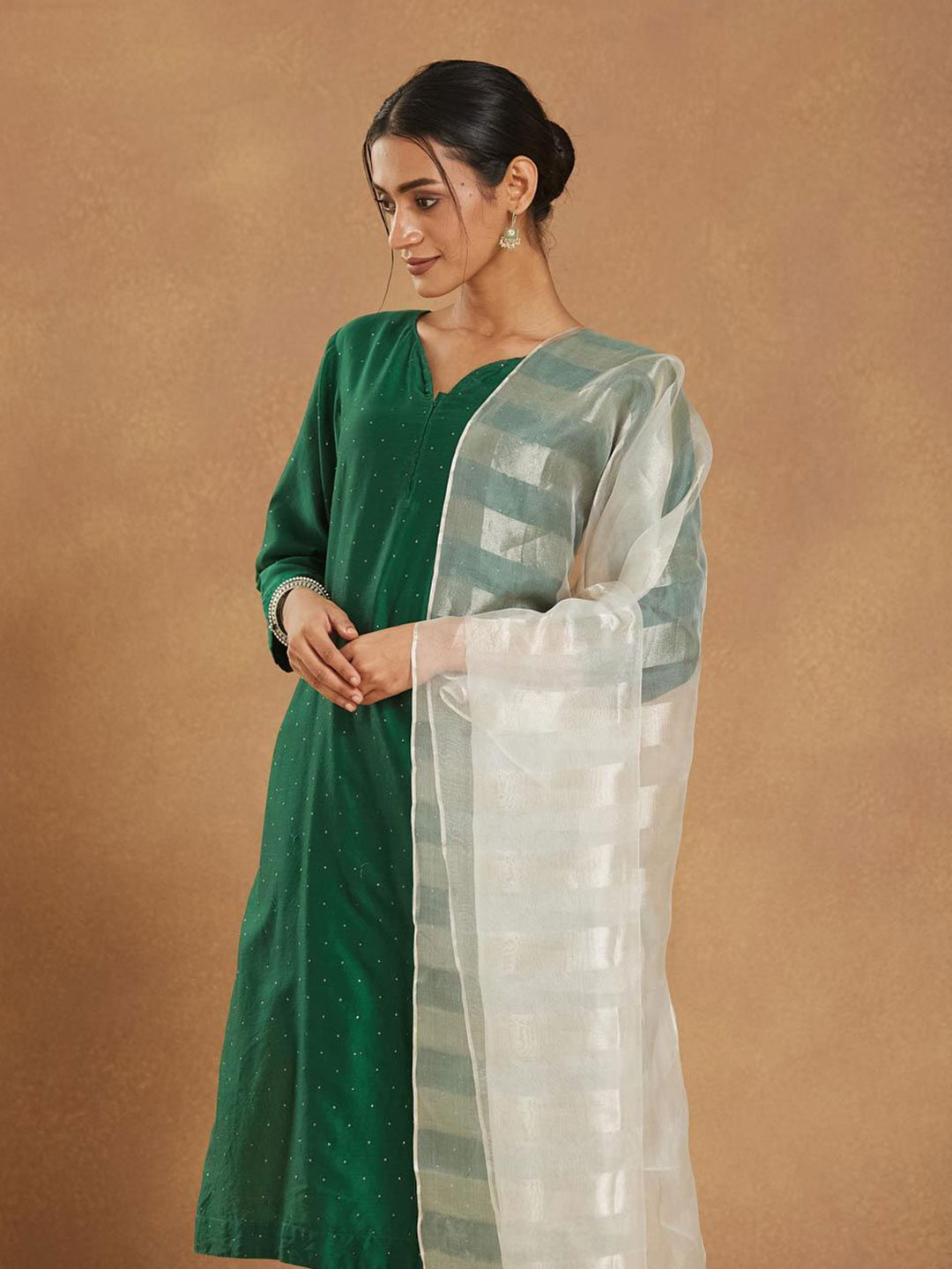 Fabindia Striped Woven Design Zari Dupatta
