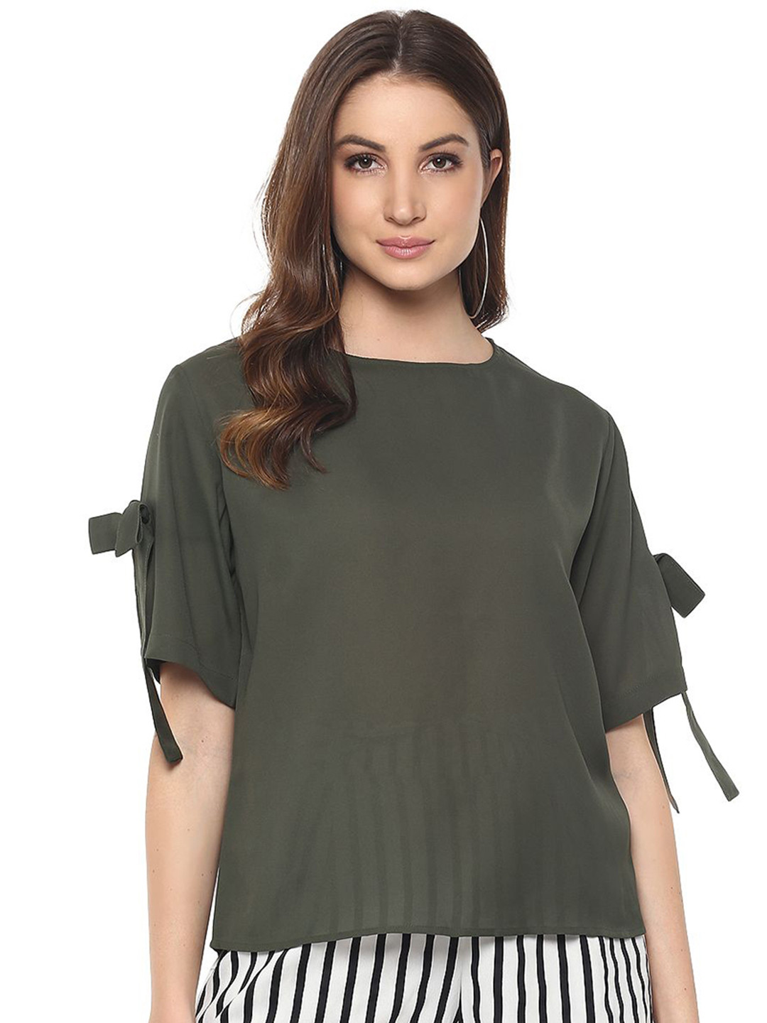 R.Code by The Roadster Life Co.  Women Extended Sleeves Bow Styling Top