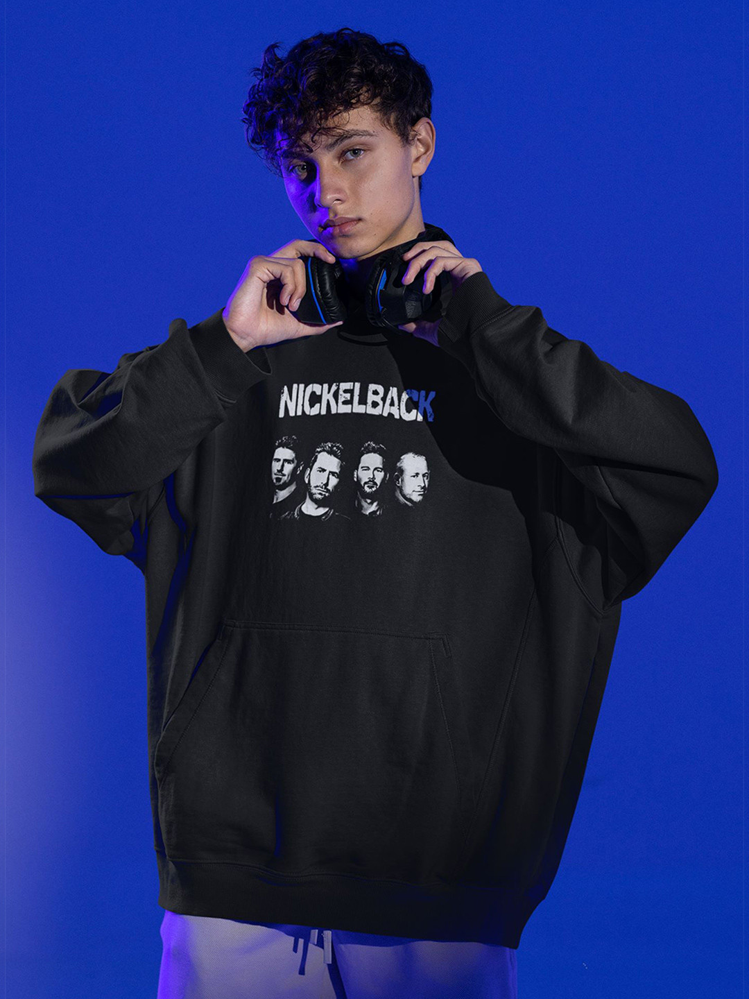 Stitchmeashirt Men Typography Printed Oversized Long Sleeve Hooded Sweatshirt