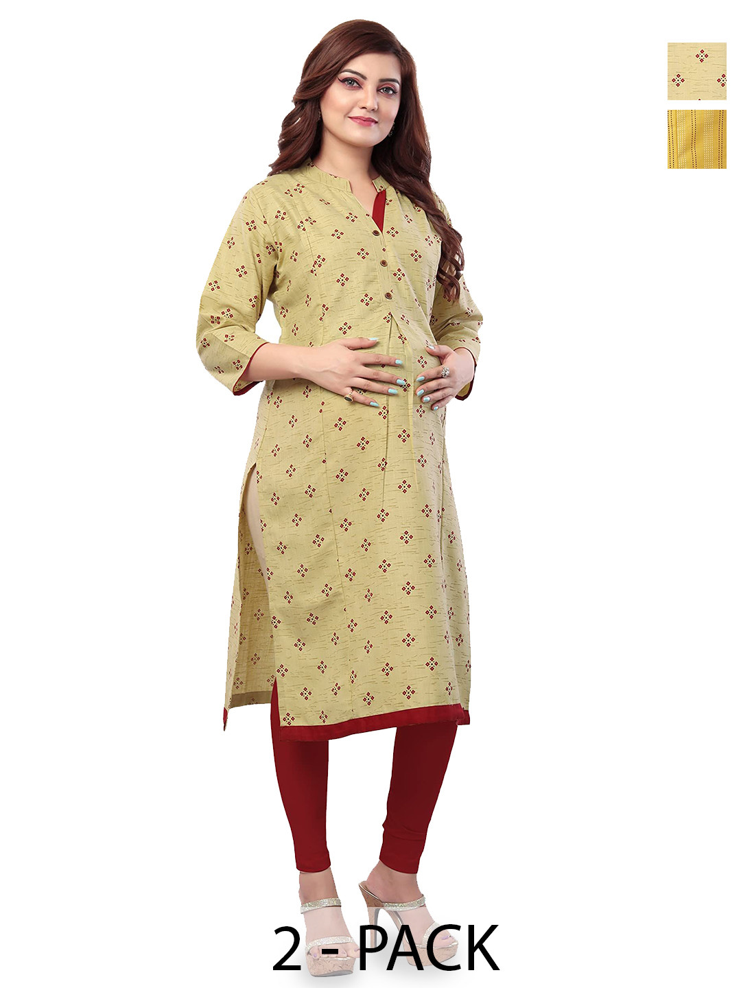B2F Manufacturing & Designing Kurti Women Pack Of 2 Cotton Maternity Mirror Work Kurta