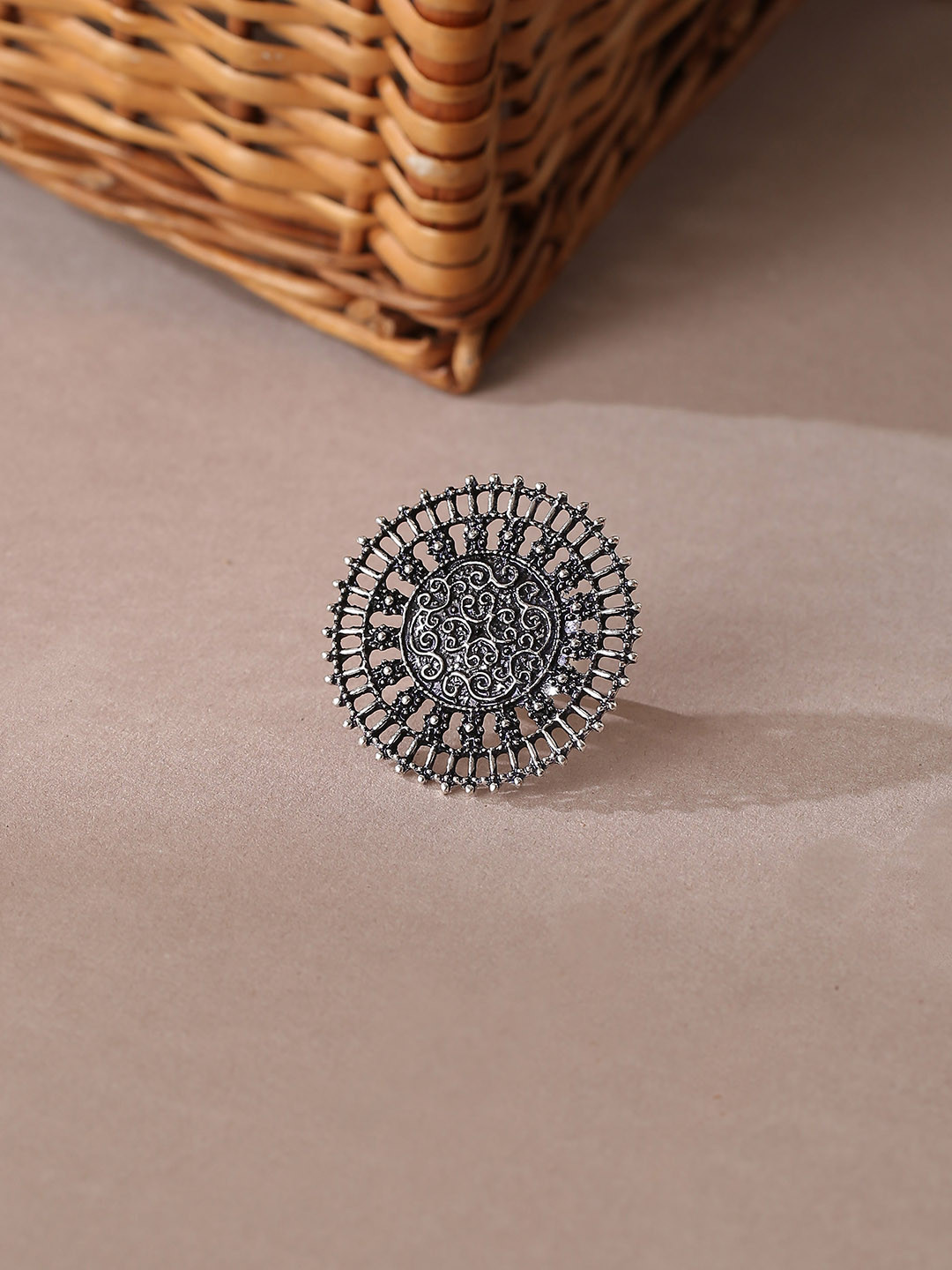 Niska Intricate Textured Oxidised Adjustable FingerRing